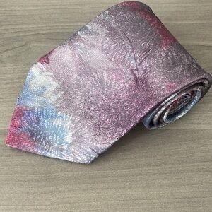 Vintage Moores Grey Floral Patterned Necktie with Pink and Blue Floral Design